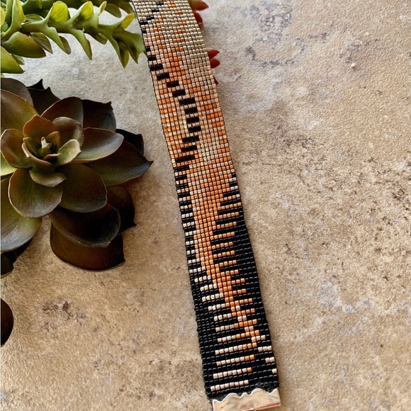 Loomed Bracelet, Gold Silver Black Bracelet, Dressy Bracelet for evening wear - Picture 1 of 4